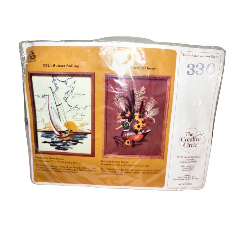 Vintage Creative Circle Crewel Embroidery Kit Sailboat Wood Decoy Sealed 1983